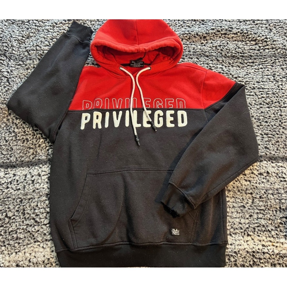 Men's Red & Black Privelaged Bleecker & Mercer Hooded Sweatshirt Size L‎
